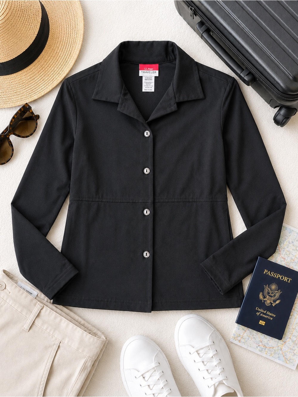 L.L.Bean Traveler Button Front Jacket XS/S Black Stretch Travel Business Casual